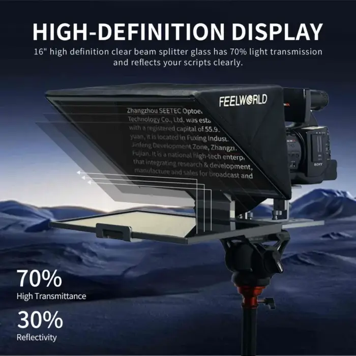 FEELWORLD TP16 16 Inch Folding Teleprompter Supports up to 16" Tablet Horizontal Vertical Prompting