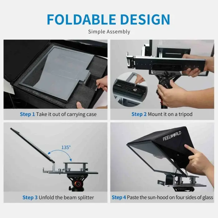 FEELWORLD TP16 16 Inch Folding Teleprompter Supports up to 16" Tablet Horizontal Vertical Prompting