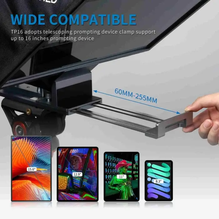 FEELWORLD TP16 16 Inch Folding Teleprompter Supports up to 16" Tablet Horizontal Vertical Prompting