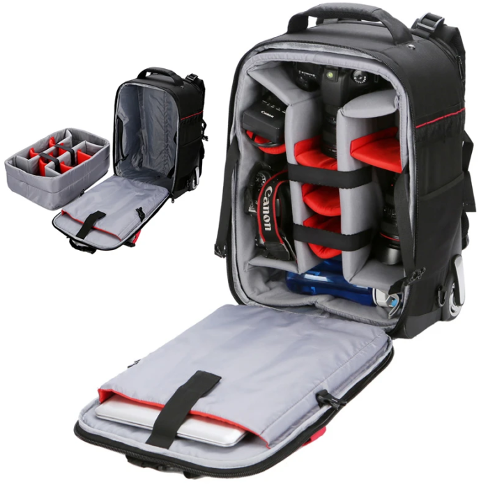 Yaxiumei Large DSLR Camera Trolley Bag with Wheels - Perfect for Travel