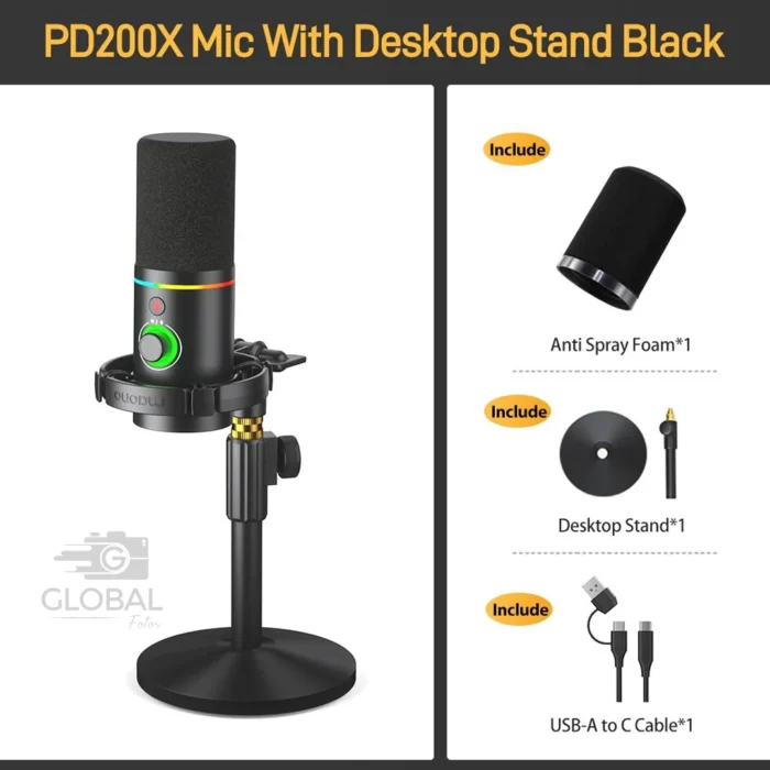 MAONO PD200X USB/XLR Podcast Microphone with Dynamic Capsule and RGB Lighting, Streaming, and Voiceovers