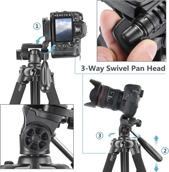 NEEWER SAB-234 Aluminium Camera Tripod (Blue) – Lightweight & Versatile for DSLR and Video Cameras - Image 5