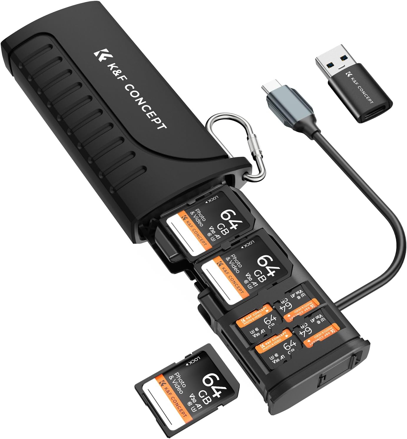 K&F CONCEPT 2-in-1 SD Card Reader Adapter, UHS-II:SD 4.0:Micro SD:USB 3.1 | Type-C Dual Slots High-Speed Flash Card Case K&F 2-in-1 UHS-II SD & Micro SD Card Reader USB-C